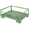 Bac grillagé vert, rectangulaire, avec l'inscription SCHÄFERSHOP. Il repose sur des pieds, a des parois grillagées ouvertes, la paroi arrière est fermée.