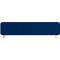 Objet rectangulaire bleu aux coins arrondis et deux petits pieds clairs.