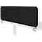 Cloison de bureau avec surface en tissu noir, bord blanc et supports.