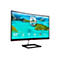Ein 32 Zoll gebogener Philips Monitor mit Berglandschafts-Bildschirmhintergrund, Markenlogo, technischen Details.