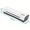 Une plastifieuse blanche et grise de Leitz mesurant 349 mm x 100 mm x 87 mm.