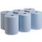 Seis rollos de papel azul claro, uno al lado del otro. Los extremos son visibles.