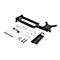 Support de moniteur noir et accessoires, instructions et outils sur fond blanc. Logo StarTech.com.