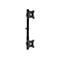 Bras de moniteur double peint en noir sur fond blanc. Supports supÃ©rieur et infÃ©rieur avec un motif de trous carrÃ©s. Poteau rÃ©glable.
