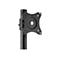 Support de moniteur noir avec un trou rond et une plaque carrÃ©e, montÃ© sur un support noir, sur fond blanc.