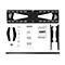 Support mural TV noir avec accessoires : support, vis, entretoises, deux supports, manuel.