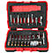 Werkzeugkasten mit Schraubendreher-Bits in roter Box. Die einzelnen Bits sind in schwarzem Schaumstoff eingebettet.