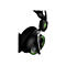 Nahaufnahme eines schwarzen 1MORE Gaming-Headsets mit grüner LED-Beleuchtung am Ohrpolster und Logo-Element.