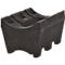 Black plastic barrel holder with three recesses on top and four legs. Angled sides.