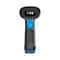 Schwarzer Barcode-Scanner in Halterung mit blauem Akzent.