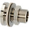 Chrome-plated pipe fitting with threads and seals.