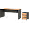 3-tlg. Büromöbelset Boston, 1 Wangenschreibtisch, B 1580 x T 790 mm, 1 Rollcontainer, B 410 x T 500 x H 600 mm, anthrazit/Navarra-Eiche