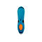 Ein blauer 3D-Druckstift mit einem markanten orangefarbenen Knopf und Bedienelementen vor weißem Hintergrund.