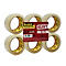 Six rouleaux de ruban adhésif d'emballage, partiellement superposés, avec une étiquette carrée au milieu. L'étiquette indique "Scotch Packaging Tape".