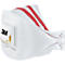 Masque de protection blanc avec des élastiques rouges. "3M Aura 9332+" est imprimé dessus.