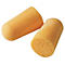 Twee geel-oranje schuimrubberen oordopjes, close-up.