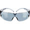 Klare Schutzbrille mit grau getönten Gläsern. Bügel und Rahmen sind transparent.