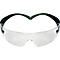 Transparente Schutzbrille mit schwarzen Bügeln und grünen Akzenten.