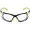 Schutzbrille mit transparenten Gläsern, schwarzen und grünen Akzenten.
