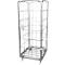 Metal roll container. Grid structure, with castors and handle bars. The sides can be closed with doors.
