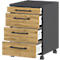 4-tlg. Büromöbelset Profi 2.0, Schreibtisch-Winkelkombination, inkl. Rollcontainer mit 4 Schubladen, schwarz/graphit/Grandson-Eiche