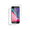 Transparentes Smartphone-Case und Displayschutzfolie vor einem iPhone mit buntem Display.