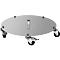 Round metal plate with six castors and a central stud, viewed from below.