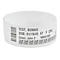 Weißes Armband mit Aufdruck. Zu sehen sind: "TEST, BONNIE, DOB: 01/19/45 67 F CPU, Gobel, John 2, M0001003" sowie Barcodes.