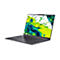 Ein grauer Laptop, teilweise geöffnet, mit einem farbenfrohen abstrakten Design auf dem Bildschirm. Im Hintergrund ist ein weißer Hintergrund zu sehen.