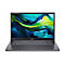 Dunkelgraues Acer Laptop mit hellen Tasten. Auf dem Bildschirm ein abstraktes Muster in Blau, Grün und Gelb. Acer-Logo unten.