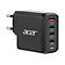 Schwarzes Acer-Ladegerät mit vier Anschlüssen (1x USB-A, 3x USB-C) auf weißem Hintergrund.