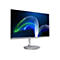 Acer Monitor mit silbernem Standfuß und dünnem Rahmen zeigt abstrakte, blaue und grüne Lichtstreifen.