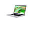 Silbernes Acer Chromebook mit geöffnetem Display vor weißem Hintergrund.