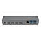 Graue Dockingstation mit vielen AnschlÃ¼ssen, wie HDMI, USB und Netzwerk.