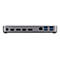 Grauer Docking-Port mit verschiedenen AnschlÃ¼ssen. Links: Stromanschluss, HDMI, DP. Rechts: Ethernet, USB, USB-C.