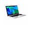 Silberner Laptop mit schwarzer Tastatur und Logo, Bildschirm zeigt Wellenmuster.