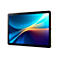 Ein Tablet-PC, aus leichtem Metall, mit schwarzem Bildschirmrand, das Display zeigt ein abstraktes Muster aus blau, gelb und violett.