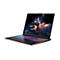 Ein schwarzer Laptop mit farbig beleuchteter Tastatur, geöffnet und leicht geneigt. Auf dem Bildschirm eine Weltraumlandschaft mit Raumschiff.