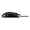 Schwarze Gaming-Maus in Seitenansicht mit roter LED-Beleuchtung und geflochtenem Kabel.