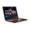 Schwarzer Laptop mit beleuchteter Tastatur, auf dem Bildschirm Acer Nitro, Hintergrund Weltraum. 