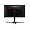 Rückseite eines schwarzen Acer Gaming-Monitors mit einem dünnen, leuchtend roten Lichtstreifen und einem schlanken Standfuß.