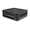 Schwarzer Mini-PC mit grauem Stoffbezug. Sichtbar sind Anschlüsse wie USB, HDMI und Ethernet.