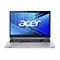Ein silberfarbenes Acer-Laptop vor weißem Hintergrund. Der Bildschirm zeigt das Acer-Logo mit einem blauen Hintergrund. Die Tastatur ist beleuchtet.