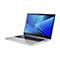 Ein silberner Laptop, leicht angewinkelt, vor weißem Hintergrund. Der Bildschirm zeigt blaues, abstraktes Design. Das Acer Logo ist sichtbar.