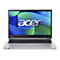 Ein silberner Acer Laptop, geöffnet. Auf dem Bildschirm das Acer Logo mit blaugrünem Hintergrund. Tastatur und Touchpad sind deutlich sichtbar.