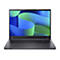 Dunkelgraues Acer TravelMate P Laptop, Display mit blau-grünen Wellenmuster, Tastatur, Webcam.