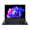 Schwarzer Acer TravelMate Laptop mit leuchtender lila-blauer Blume auf dem Display vor weißem Hintergrund.