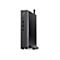 Schwarzer Mini-PC, stehend, mit Ports und Antenne.