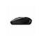 Seitenansicht einer ergonomisch geformten, schwarzen Funkmaus auf weißem Hintergrund.