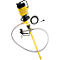Yellow barrel pump with black elements, cable, silver tubes, and handle. Text "Lutz".